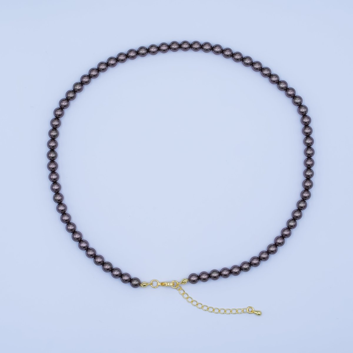 24K Gold plated 10mm, 8mm, 6mm, 4mm, 3mm Brown Round Shell Pearl 17 Inch Necklace | WA - 2815 ~ WA - 2819 