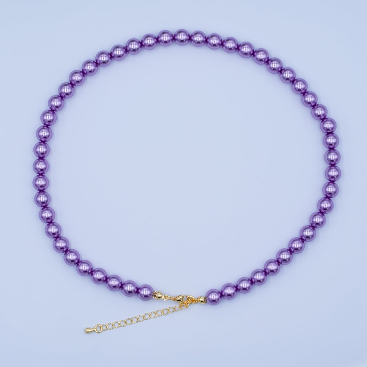 24K Gold plated 10mm, 8mm, 6mm, 4mm, 3mm Dark Purple Round Shell Pearl 17 Inch Necklace | WA - 2835 ~ WA - 2831 