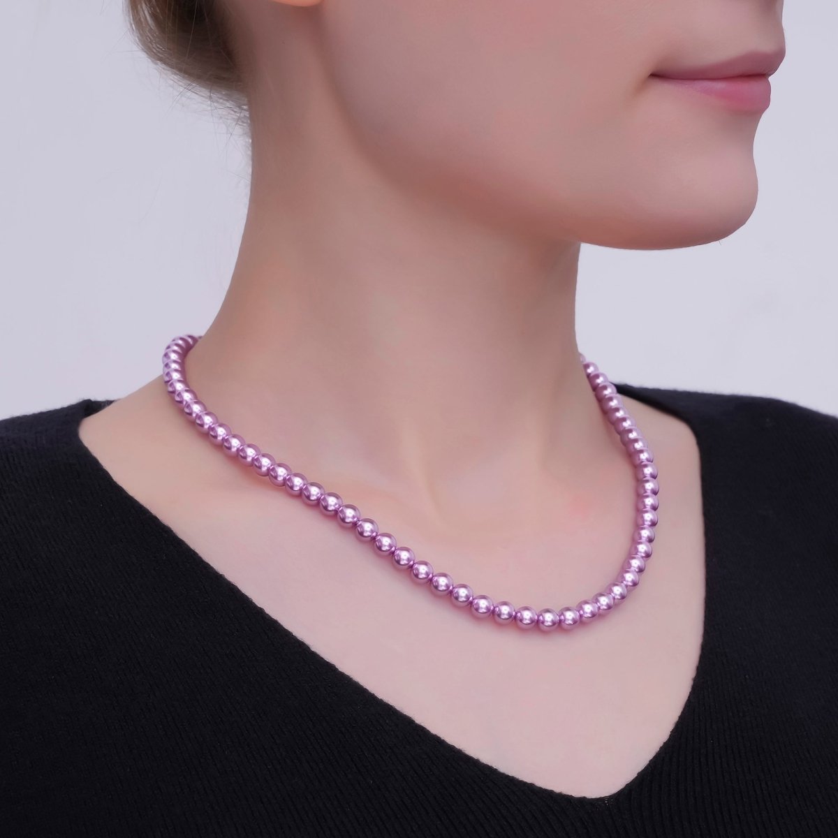 24K Gold plated 10mm, 8mm, 6mm, 4mm, 3mm Dark Purple Round Shell Pearl 17 Inch Necklace | WA - 2835 ~ WA - 2831 