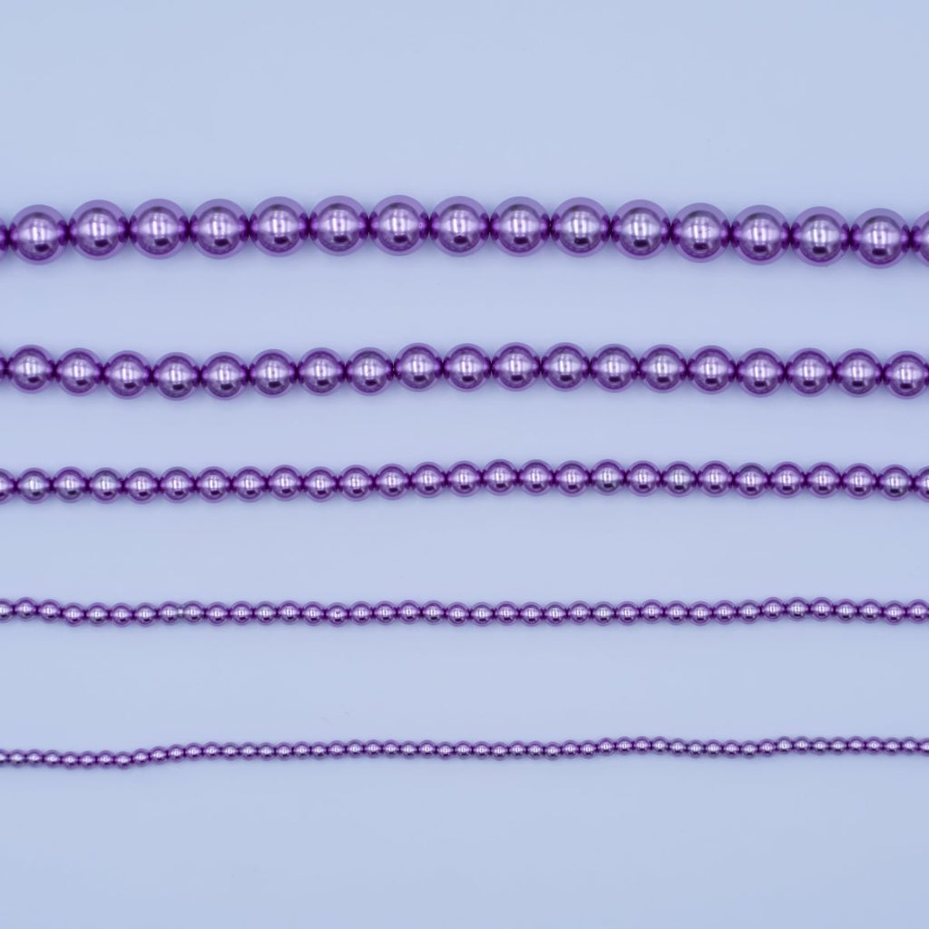 24K Gold plated 10mm, 8mm, 6mm, 4mm, 3mm Dark Purple Round Shell Pearl 17 Inch Necklace | WA - 2835 ~ WA - 2831 