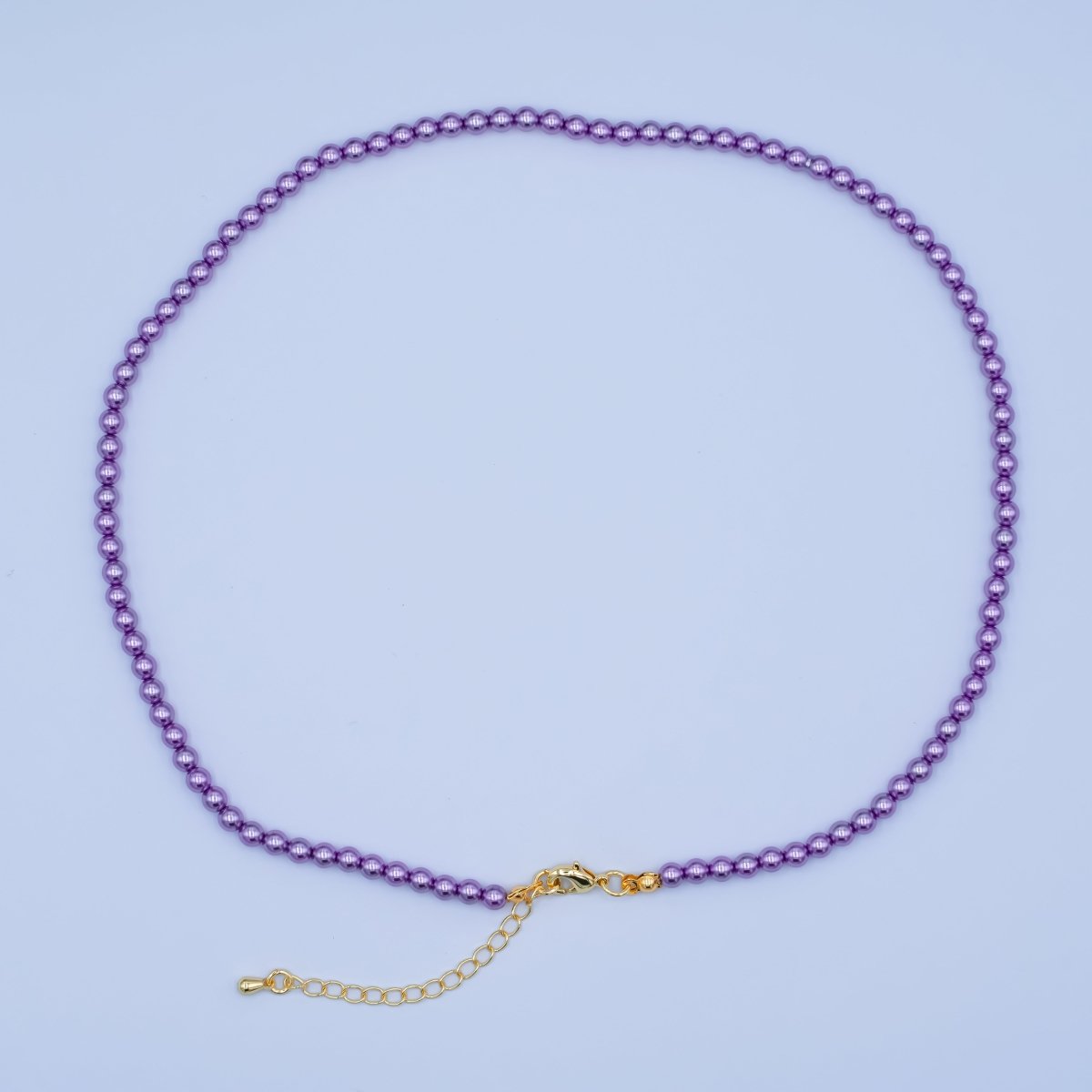 24K Gold plated 10mm, 8mm, 6mm, 4mm, 3mm Dark Purple Round Shell Pearl 17 Inch Necklace | WA - 2835 ~ WA - 2831 