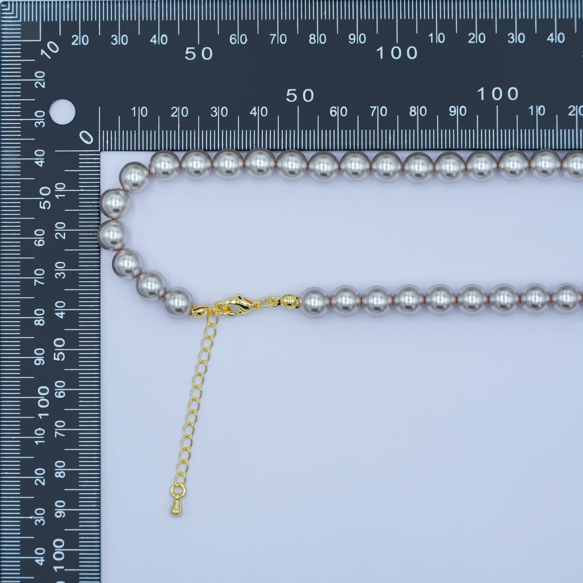 24K Gold plated 10mm, 8mm, 6mm, 4mm, 3mm Grey Round Shell Pearl 17 Inch Necklace | WA - 2826 ~ WA - 2830 