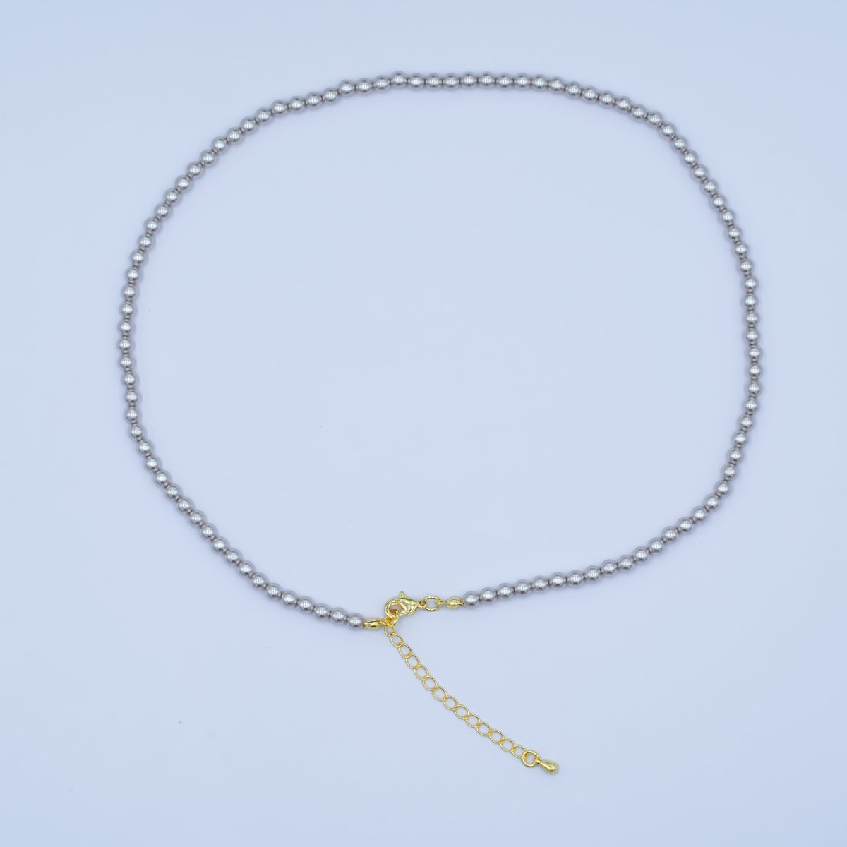 24K Gold plated 10mm, 8mm, 6mm, 4mm, 3mm Grey Round Shell Pearl 17 Inch Necklace | WA - 2826 ~ WA - 2830 