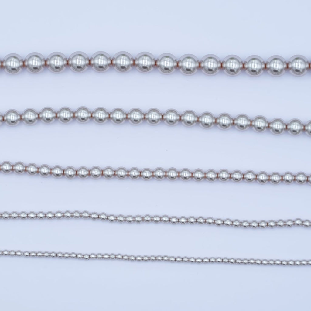 24K Gold plated 10mm, 8mm, 6mm, 4mm, 3mm Grey Round Shell Pearl 17 Inch Necklace | WA - 2826 ~ WA - 2830 