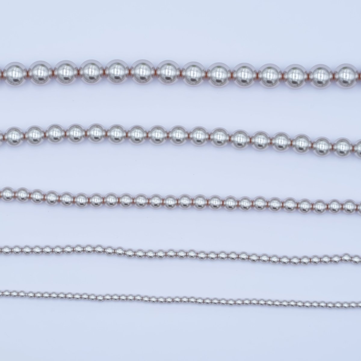 24K Gold plated 10mm, 8mm, 6mm, 4mm, 3mm Grey Round Shell Pearl 17 Inch Necklace | WA - 2826 ~ WA - 2830 