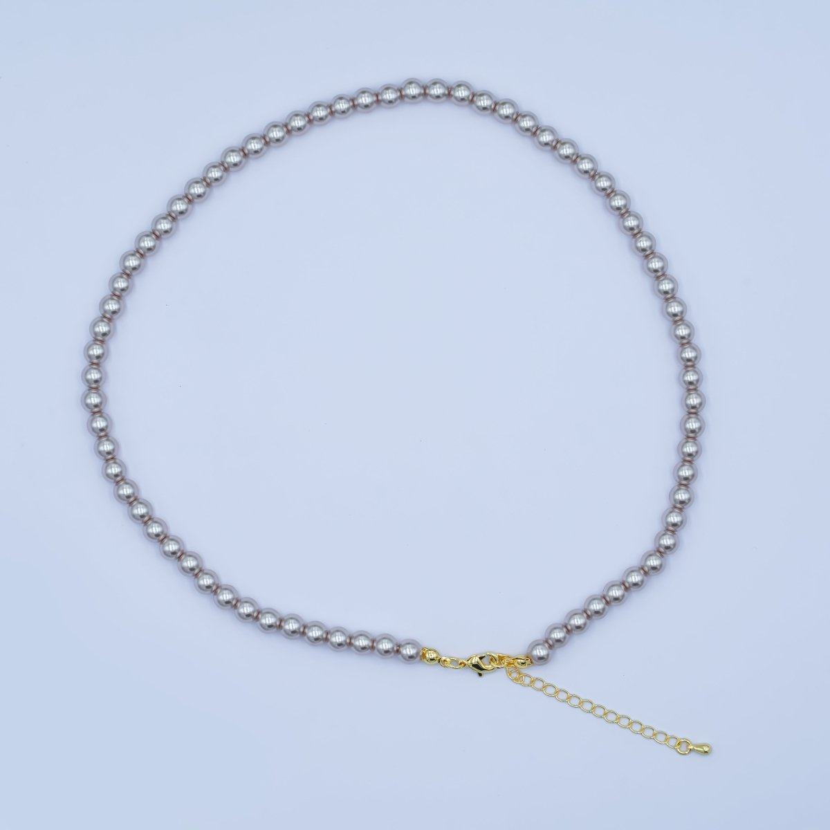 24K Gold plated 10mm, 8mm, 6mm, 4mm, 3mm Grey Round Shell Pearl 17 Inch Necklace | WA - 2826 ~ WA - 2830 