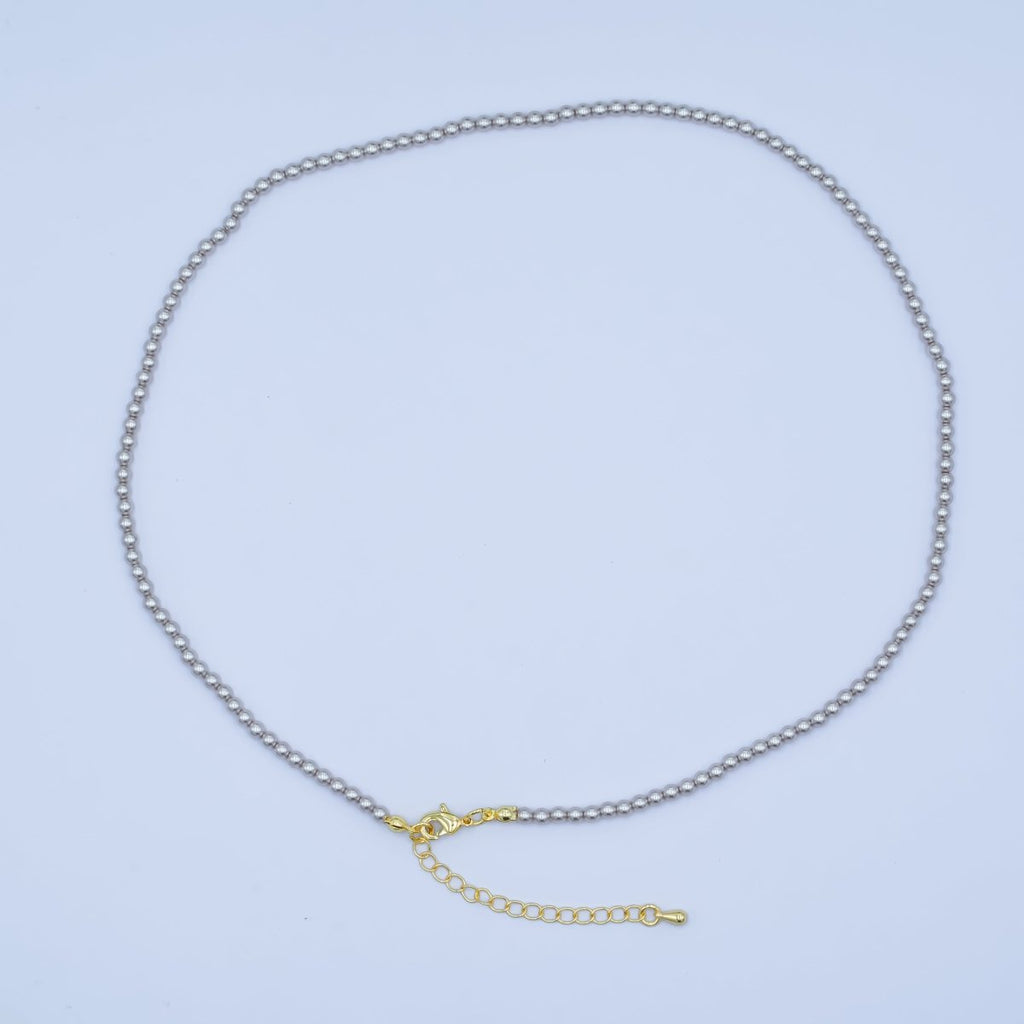 24K Gold plated 10mm, 8mm, 6mm, 4mm, 3mm Grey Round Shell Pearl 17 Inch Necklace | WA - 2826 ~ WA - 2830 