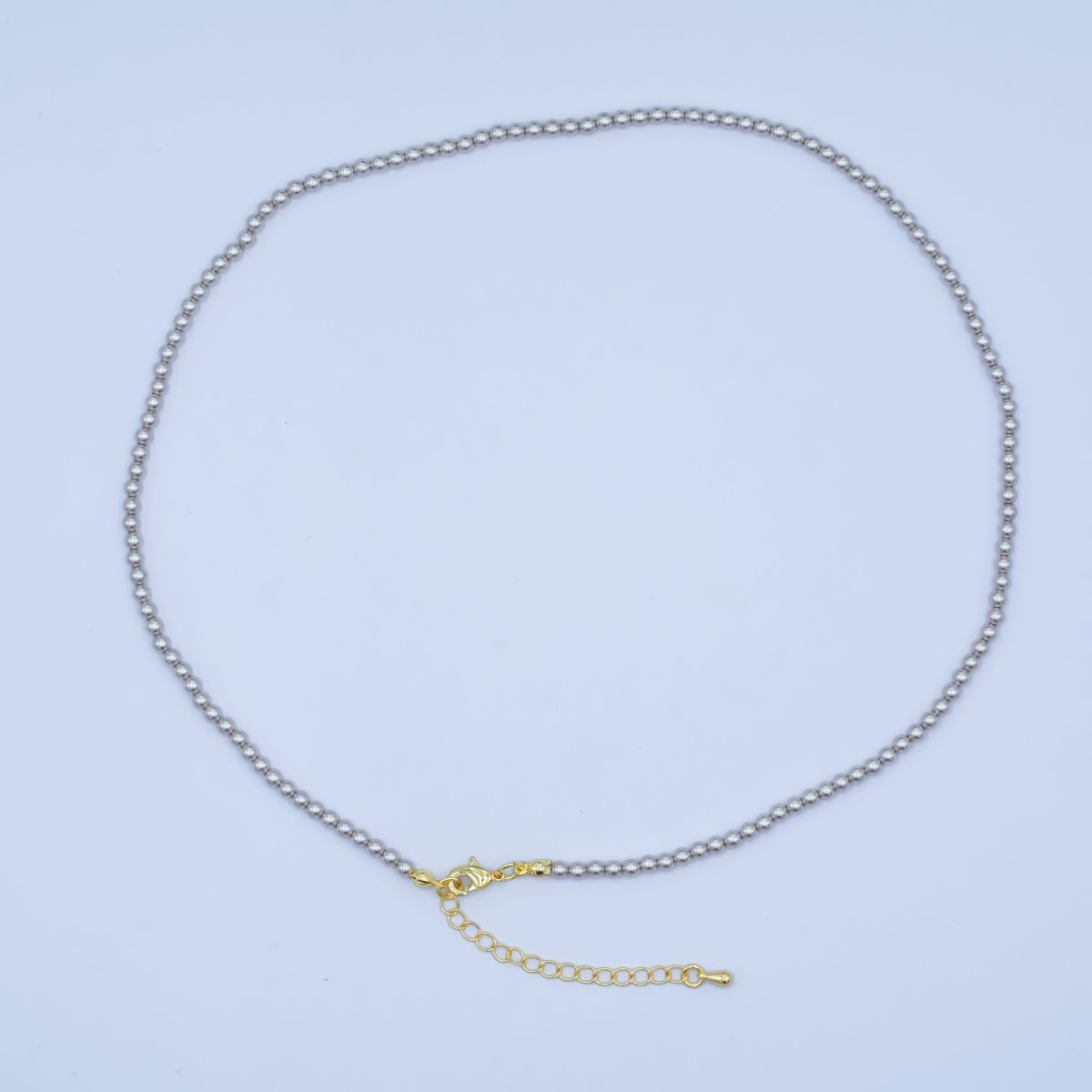 24K Gold plated 10mm, 8mm, 6mm, 4mm, 3mm Grey Round Shell Pearl 17 Inch Necklace | WA - 2826 ~ WA - 2830 