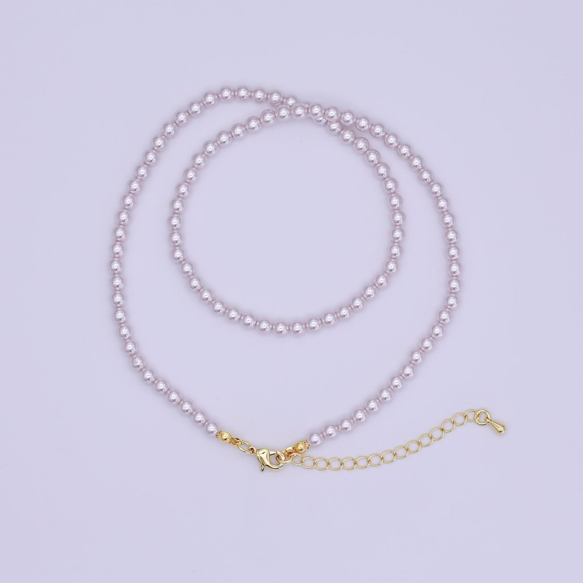 24K Gold plated 10mm, 8mm, 6mm, 4mm, 3mm Light Purple Round Shell Pearl 17 Inch Necklace | WA - 2838 ~ WA - 2842 