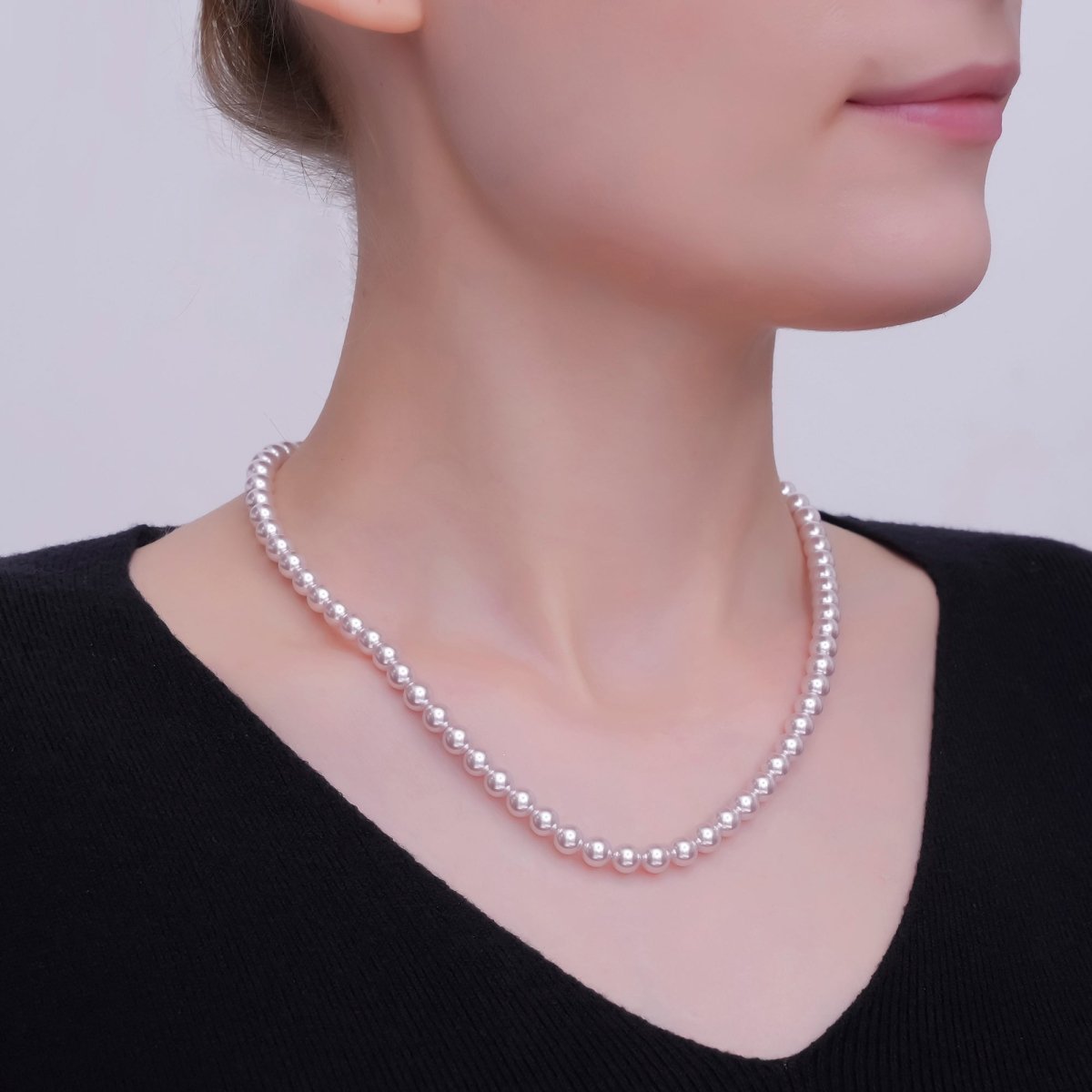 24K Gold plated 10mm, 8mm, 6mm, 4mm, 3mm Light Purple Round Shell Pearl 17 Inch Necklace | WA - 2838 ~ WA - 2842 