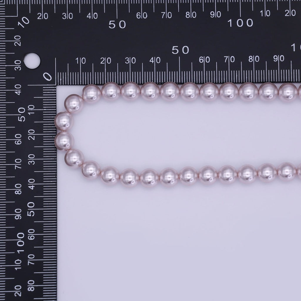 24K Gold plated 10mm, 8mm, 6mm, 4mm, 3mm Light Purple Round Shell Pearl 17 Inch Necklace | WA - 2838 ~ WA - 2842 