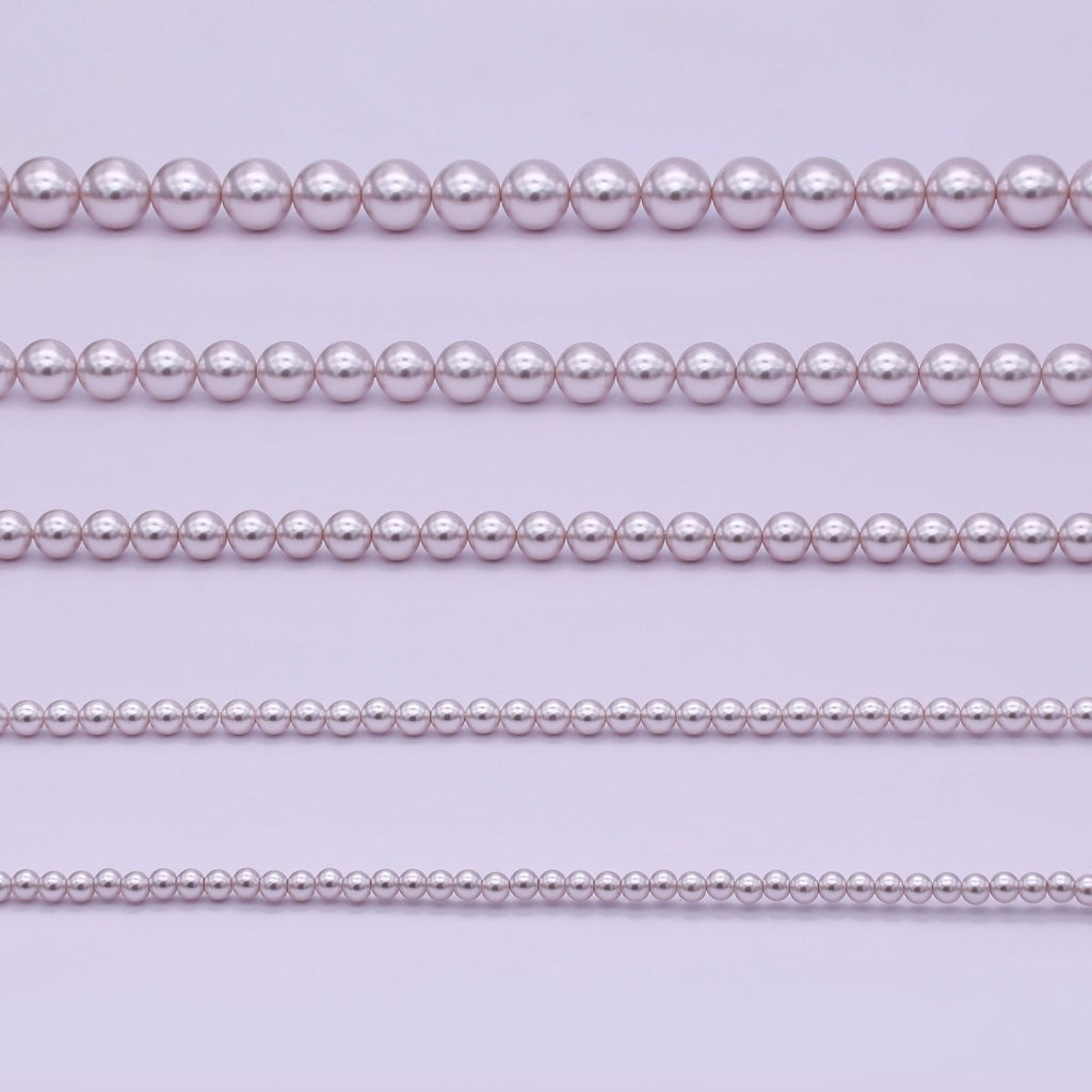 24K Gold plated 10mm, 8mm, 6mm, 4mm, 3mm Light Purple Round Shell Pearl 17 Inch Necklace | WA - 2838 ~ WA - 2842 