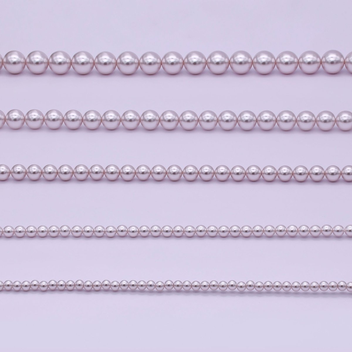 24K Gold plated 10mm, 8mm, 6mm, 4mm, 3mm Light Purple Round Shell Pearl 17 Inch Necklace | WA - 2838 ~ WA - 2842 