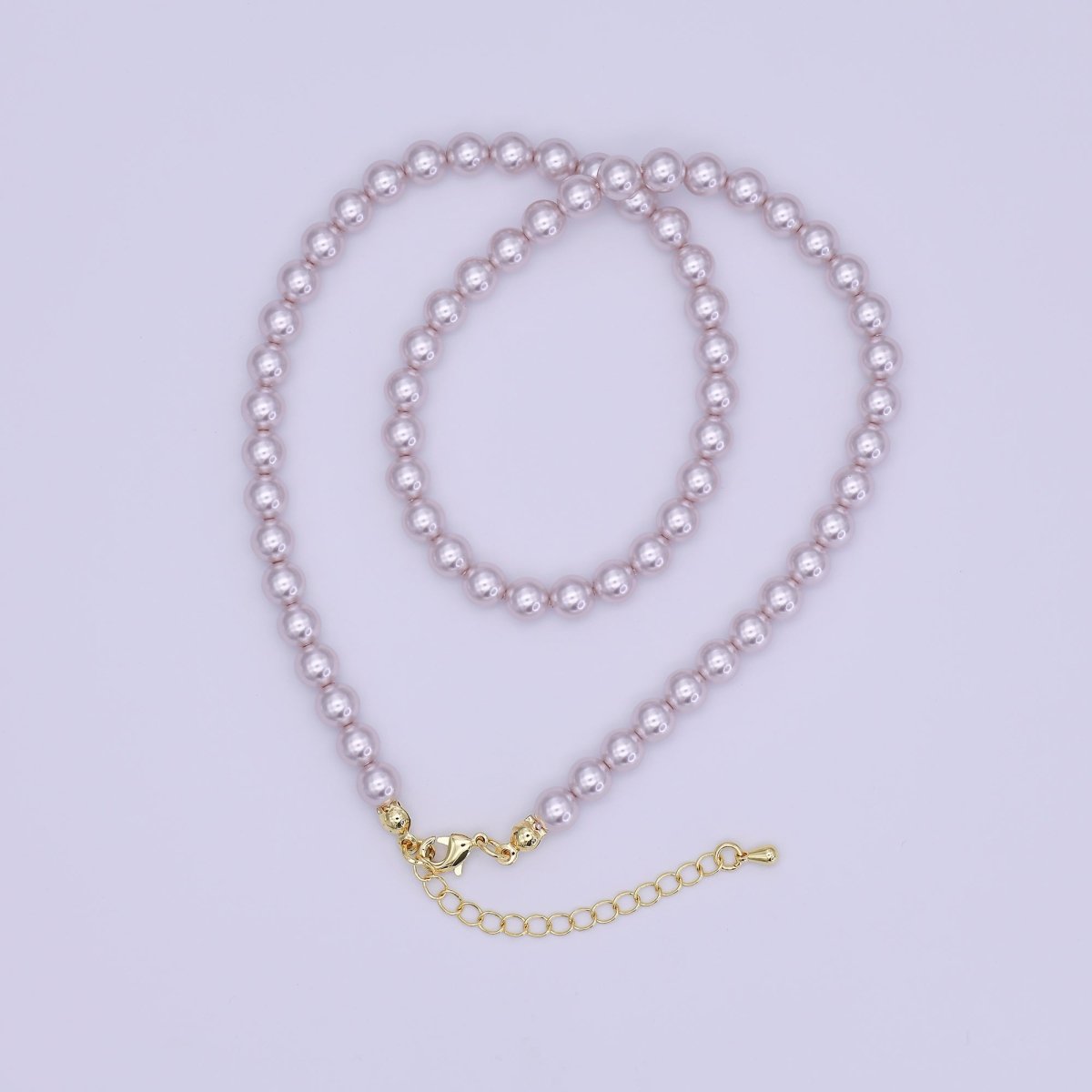 24K Gold plated 10mm, 8mm, 6mm, 4mm, 3mm Light Purple Round Shell Pearl 17 Inch Necklace | WA - 2838 ~ WA - 2842 