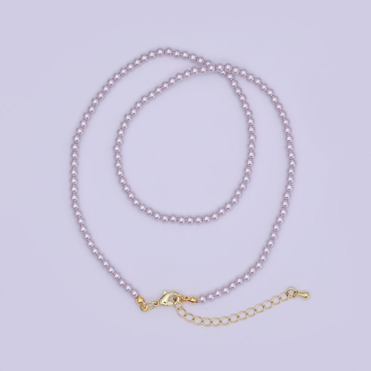 24K Gold plated 10mm, 8mm, 6mm, 4mm, 3mm Light Purple Round Shell Pearl 17 Inch Necklace | WA - 2838 ~ WA - 2842 