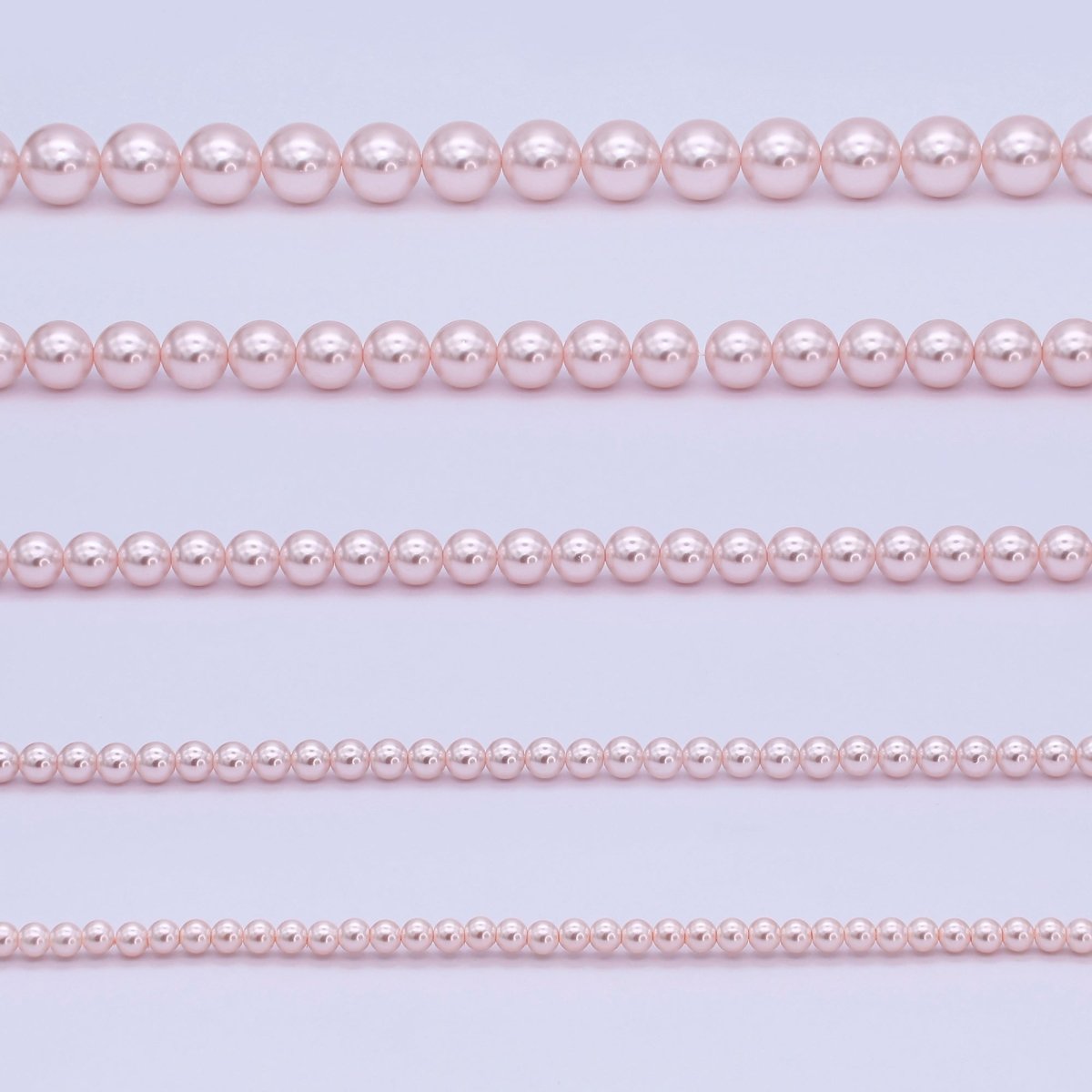 24K Gold plated 10mm, 8mm, 6mm, 4mm, 3mm Rose Pink Round Shell Pearl 17 Inch Necklace | WA - 2785 ~ WA - 2789 - DLUXCA