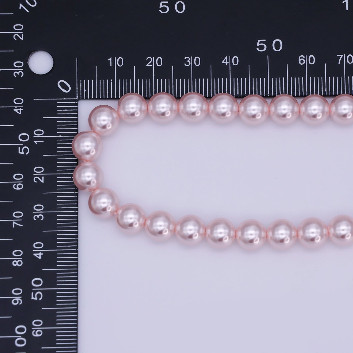 24K Gold plated 10mm, 8mm, 6mm, 4mm, 3mm Rose Pink Round Shell Pearl 17 Inch Necklace | WA - 2785 ~ WA - 2789 - DLUXCA