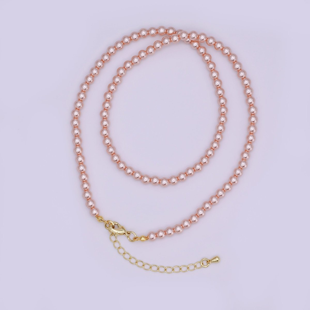 24K Gold plated 10mm, 8mm, 6mm, 4mm, 3mm Rose Pink Round Shell Pearl 17 Inch Necklace | WA - 2810 ~ WA - 2814 