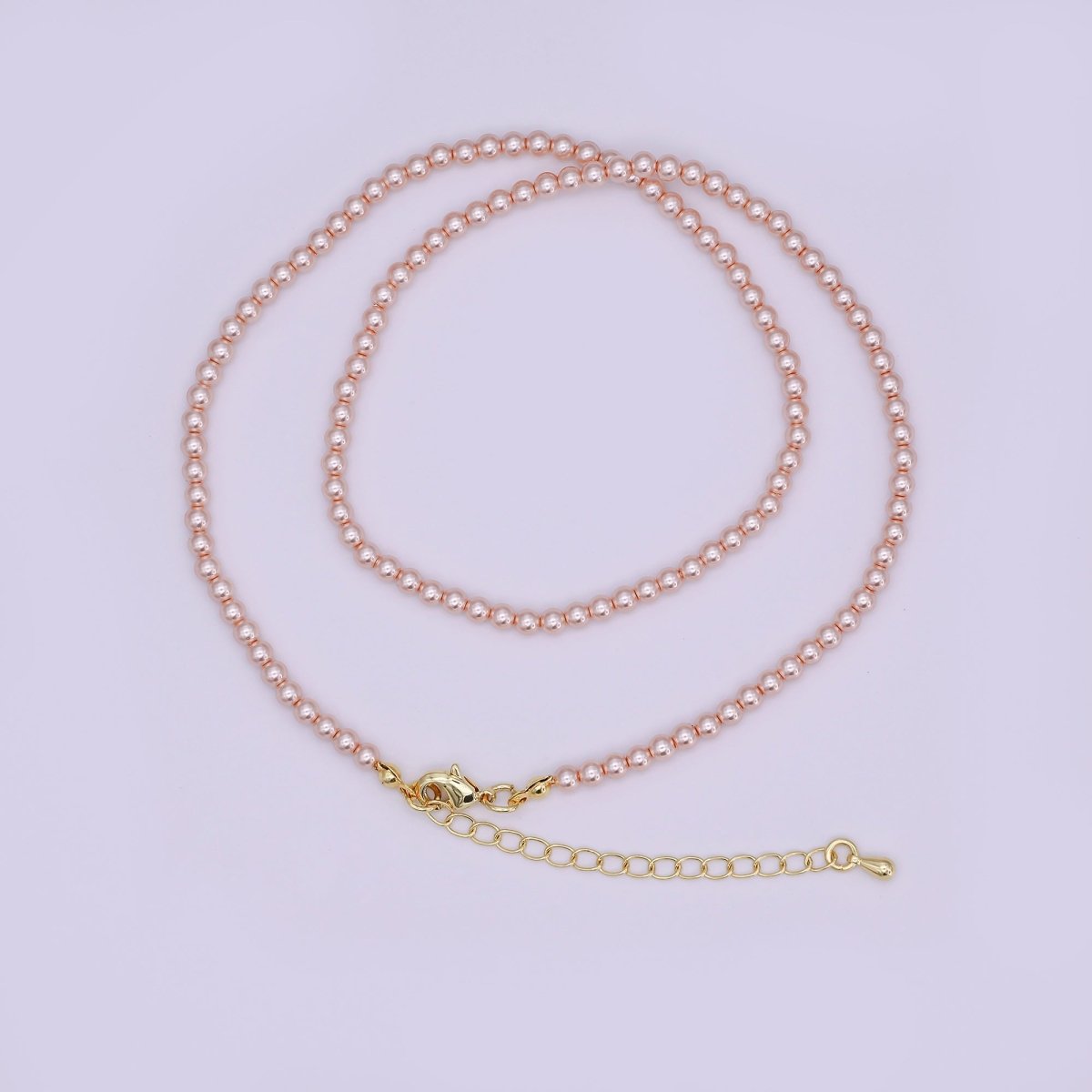 24K Gold plated 10mm, 8mm, 6mm, 4mm, 3mm Rose Pink Round Shell Pearl 17 Inch Necklace | WA - 2810 ~ WA - 2814 