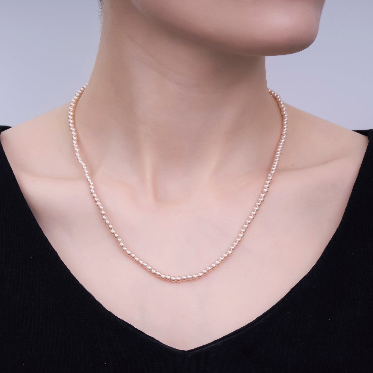 24K Gold plated 10mm, 8mm, 6mm, 4mm, 3mm Rose Pink Round Shell Pearl 17 Inch Necklace | WA - 2810 ~ WA - 2814 