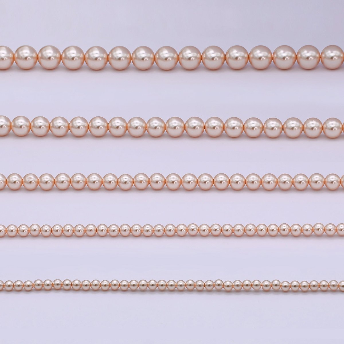 24K Gold plated 10mm, 8mm, 6mm, 4mm, 3mm Rose Pink Round Shell Pearl 17 Inch Necklace | WA - 2810 ~ WA - 2814 