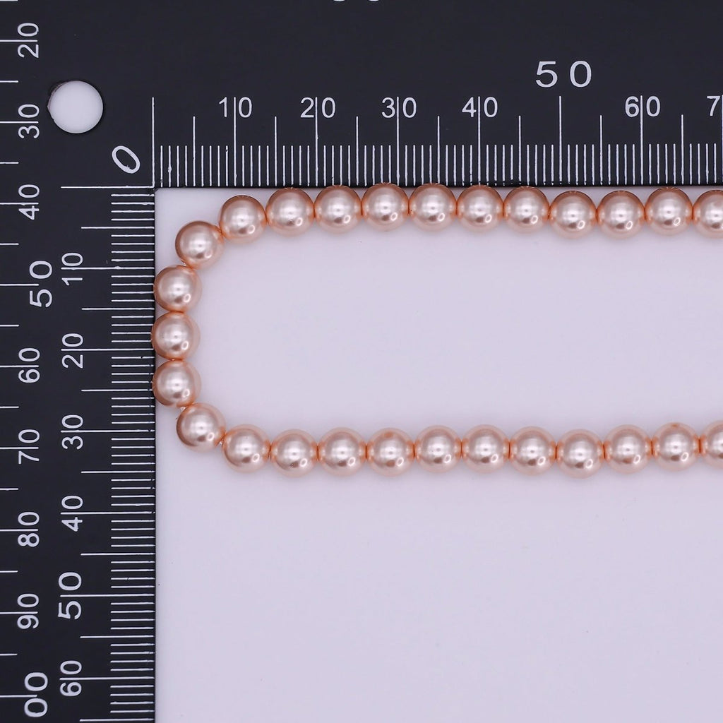 24K Gold plated 10mm, 8mm, 6mm, 4mm, 3mm Rose Pink Round Shell Pearl 17 Inch Necklace | WA - 2810 ~ WA - 2814 
