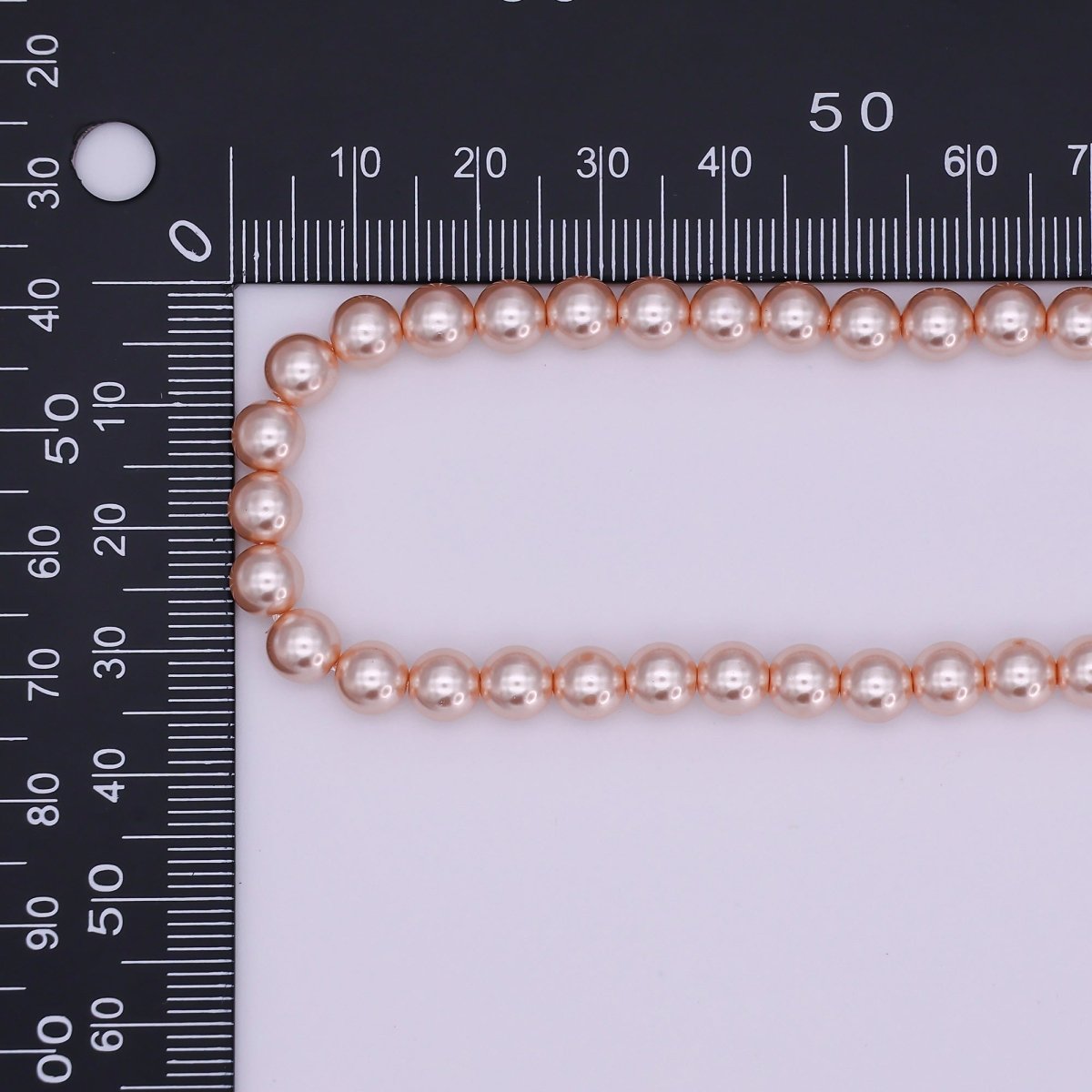 24K Gold plated 10mm, 8mm, 6mm, 4mm, 3mm Rose Pink Round Shell Pearl 17 Inch Necklace | WA - 2810 ~ WA - 2814 