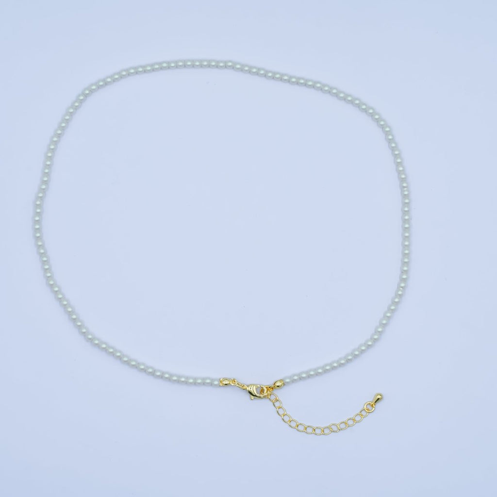 24K Gold plated 10mm, 8mm, 6mm, 4mm, 3mm White Shell Pearl Gemstone 17 Inch Necklace | WA - 2775 ~ WA - 2779 - DLUXCA