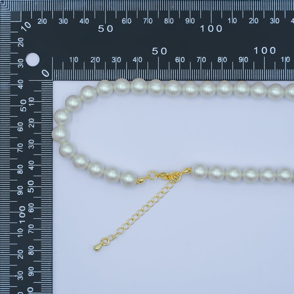 24K Gold plated 10mm, 8mm, 6mm, 4mm, 3mm White Shell Pearl Gemstone 17 Inch Necklace | WA - 2775 ~ WA - 2779 - DLUXCA