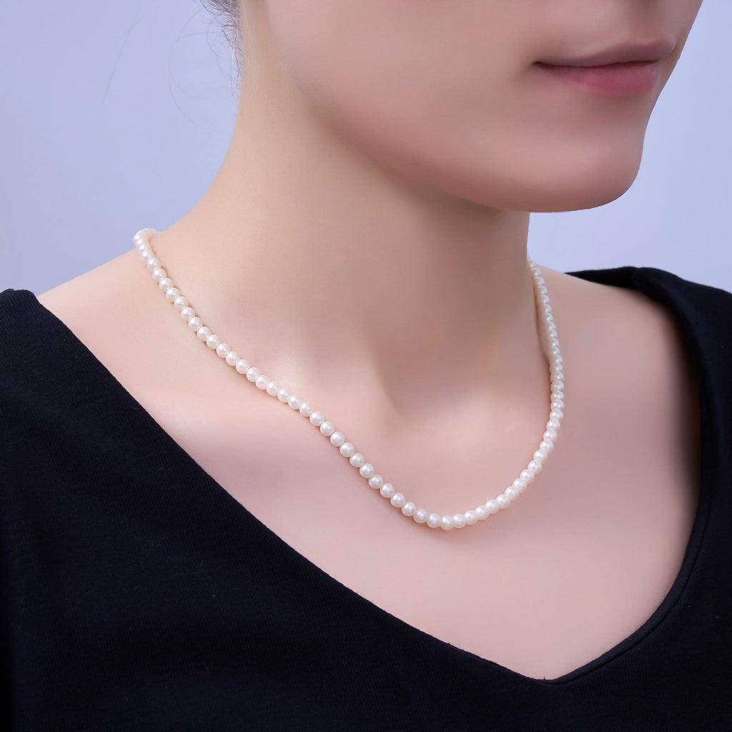 24K Gold plated 10mm, 8mm, 6mm, 4mm, 3mm White Shell Pearl Gemstone 17 Inch Necklace | WA - 2775 ~ WA - 2779 - DLUXCA