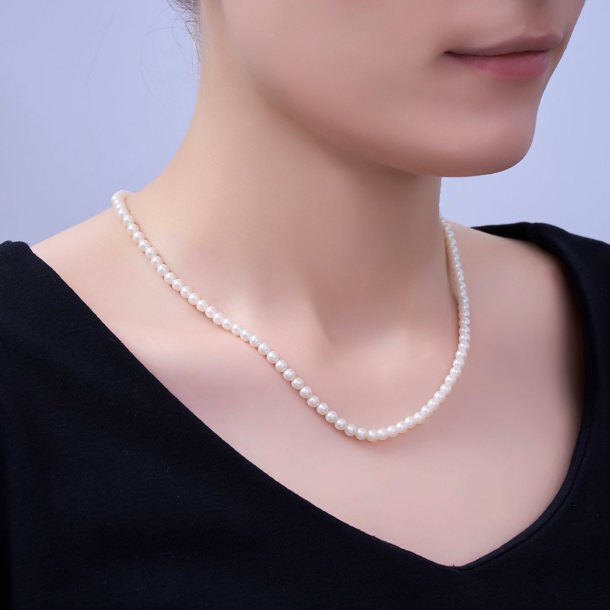 24K Gold plated 10mm, 8mm, 6mm, 4mm, 3mm White Shell Pearl Gemstone 17 Inch Necklace | WA - 2775 ~ WA - 2779 - DLUXCA
