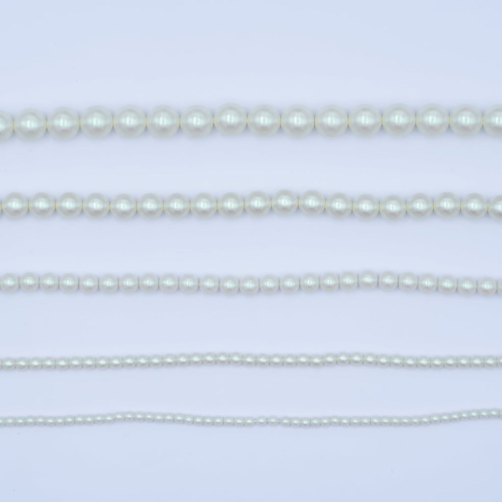 24K Gold plated 10mm, 8mm, 6mm, 4mm, 3mm White Shell Pearl Gemstone 17 Inch Necklace | WA - 2775 ~ WA - 2779 - DLUXCA