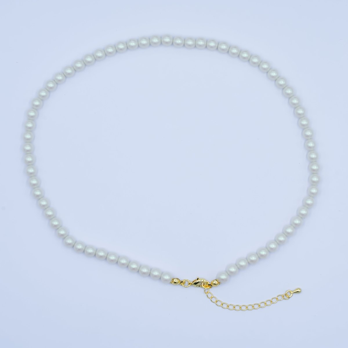 24K Gold plated 10mm, 8mm, 6mm, 4mm, 3mm White Shell Pearl Gemstone 17 Inch Necklace | WA - 2775 ~ WA - 2779 - DLUXCA
