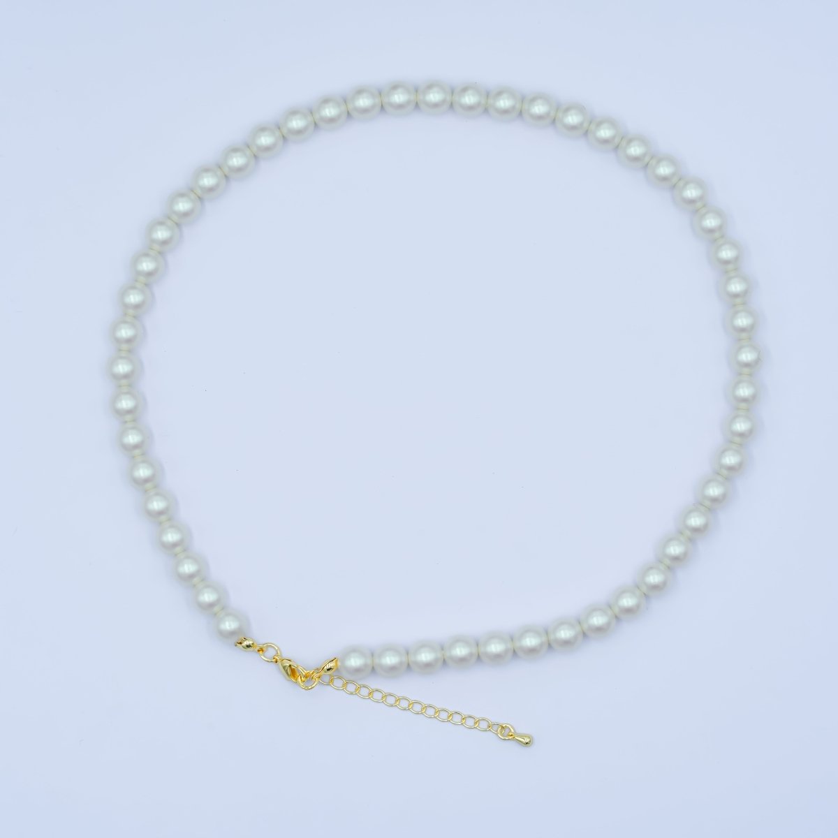 24K Gold plated 10mm, 8mm, 6mm, 4mm, 3mm White Shell Pearl Gemstone 17 Inch Necklace | WA - 2775 ~ WA - 2779 - DLUXCA