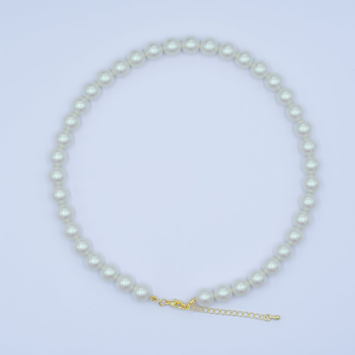 24K Gold plated 10mm, 8mm, 6mm, 4mm, 3mm White Shell Pearl Gemstone 17 Inch Necklace | WA - 2775 ~ WA - 2779 - DLUXCA