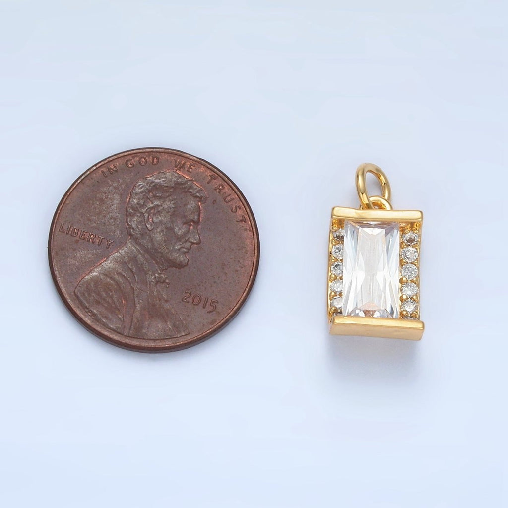 24K Gold plated 10mm Clear CZ Baguette Micro Paved Mini Charm | X286 - DLUXCA