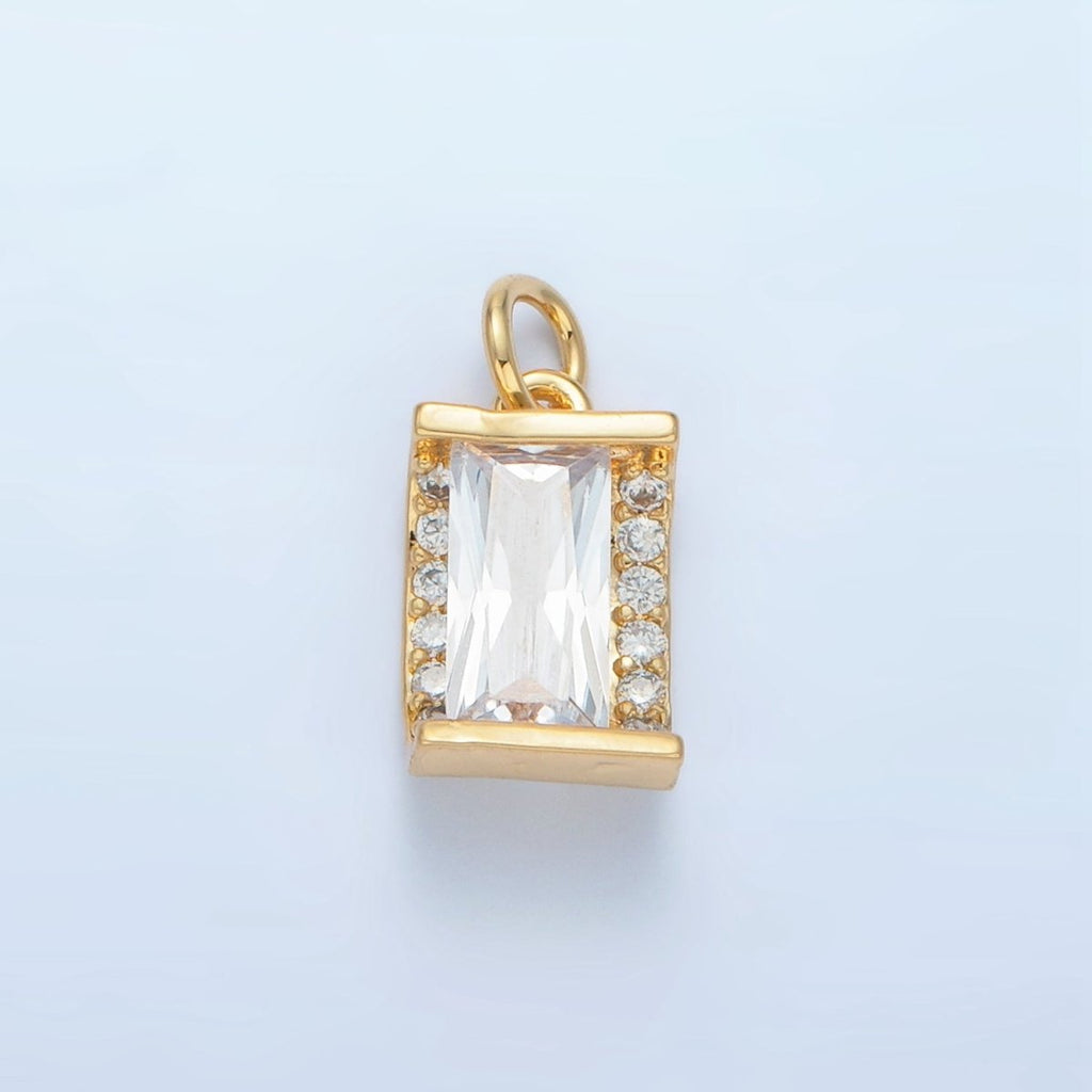 24K Gold plated 10mm Clear CZ Baguette Micro Paved Mini Charm | X286 - DLUXCA