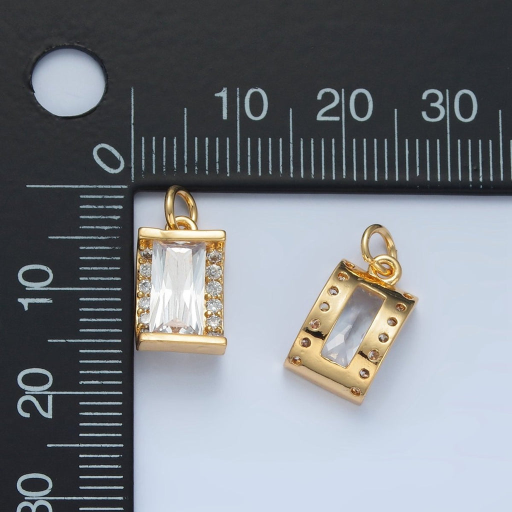 24K Gold plated 10mm Clear CZ Baguette Micro Paved Mini Charm | X286 - DLUXCA