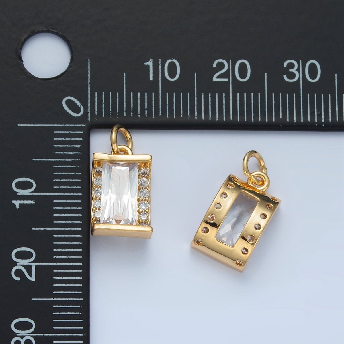 24K Gold plated 10mm Clear CZ Baguette Micro Paved Mini Charm | X286 - DLUXCA