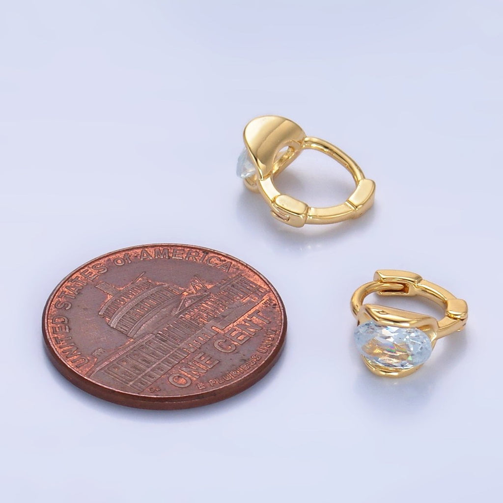 24K Gold plated 10mm Clear CZ Cartilage Huggie Earrings | AB982 - DLUXCA