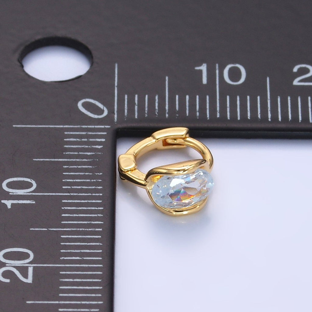 24K Gold plated 10mm Clear CZ Cartilage Huggie Earrings | AB982 - DLUXCA
