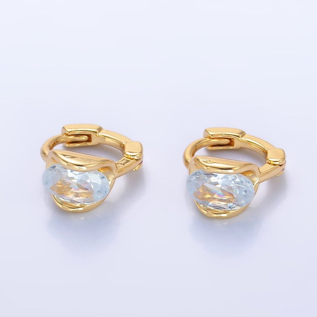 24K Gold plated 10mm Clear CZ Cartilage Huggie Earrings | AB982 - DLUXCA