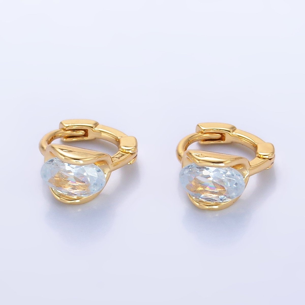 24K Gold plated 10mm Clear CZ Cartilage Huggie Earrings | AB982 - DLUXCA
