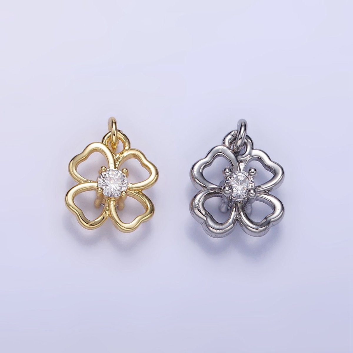24K Gold plated 10mm CZ Open Flower Charm in Gold & Silver | C588 - DLUXCA