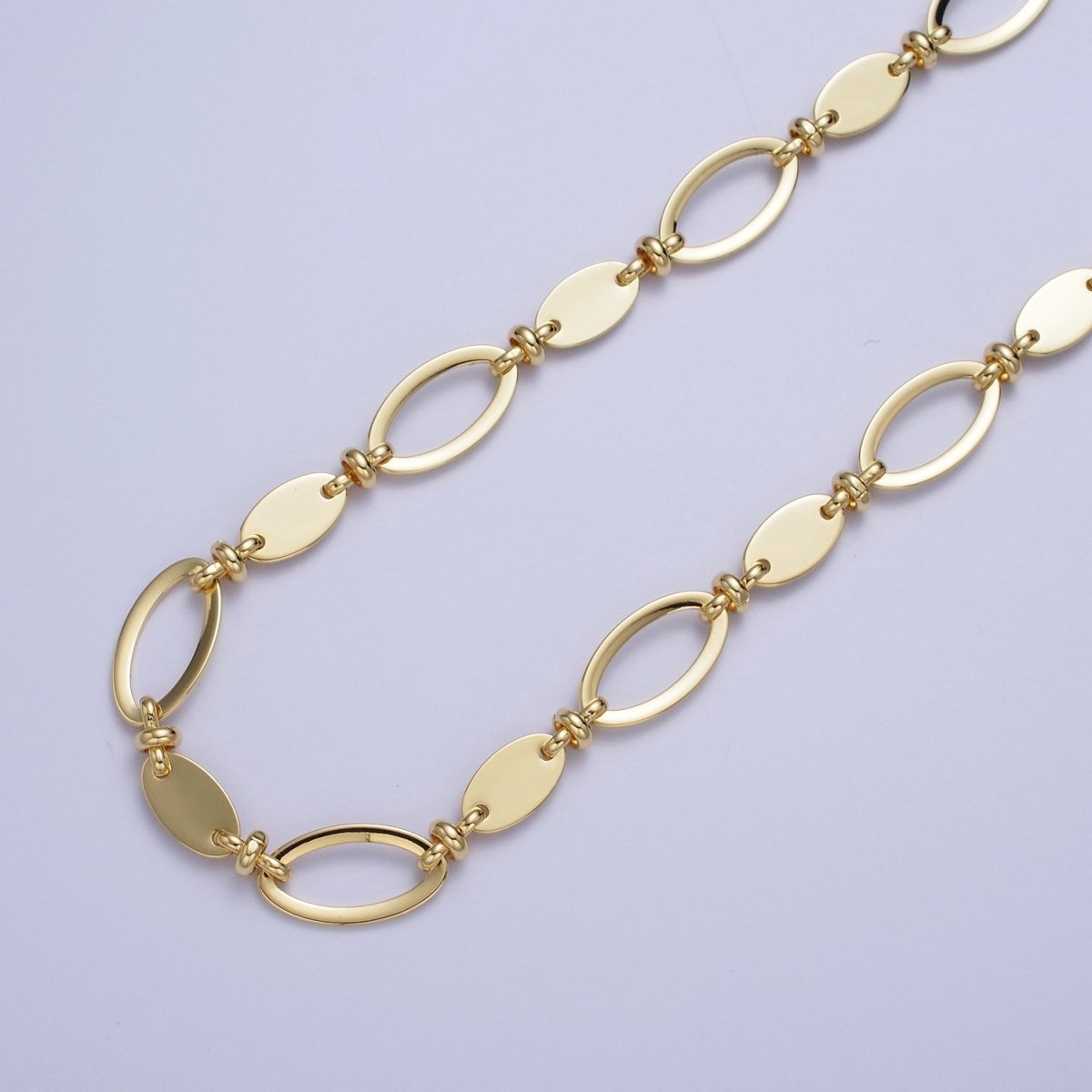 24K Gold plated 10mm Designed Oval Cable Figure Eight Link Unfinished Chain | ROLL-878 Clearance Pricing - DLUXCA