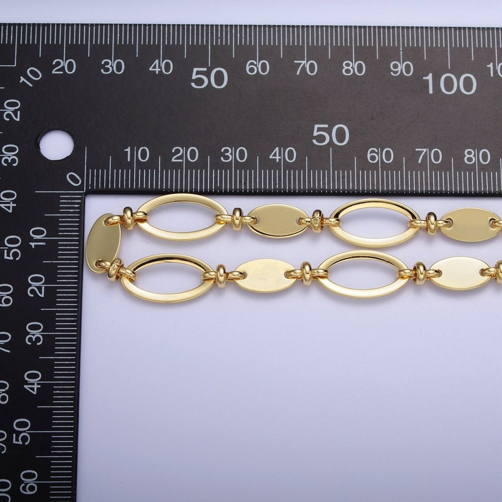 24K Gold plated 10mm Designed Oval Cable Figure Eight Link Unfinished Chain | ROLL-878 Clearance Pricing - DLUXCA