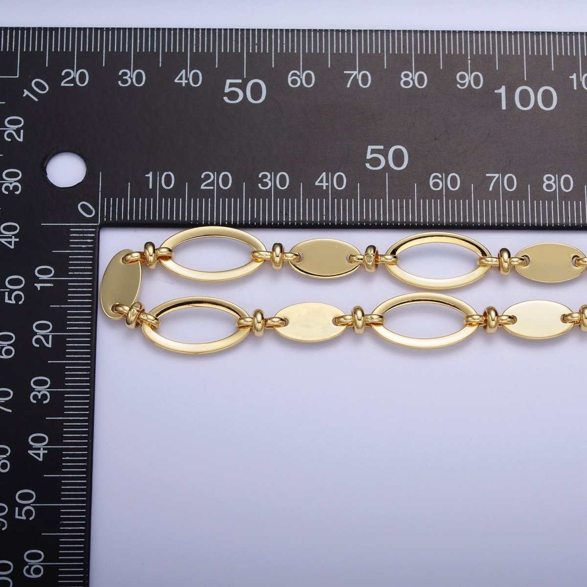 24K Gold plated 10mm Designed Oval Cable Figure Eight Link Unfinished Chain | ROLL-878 Clearance Pricing - DLUXCA
