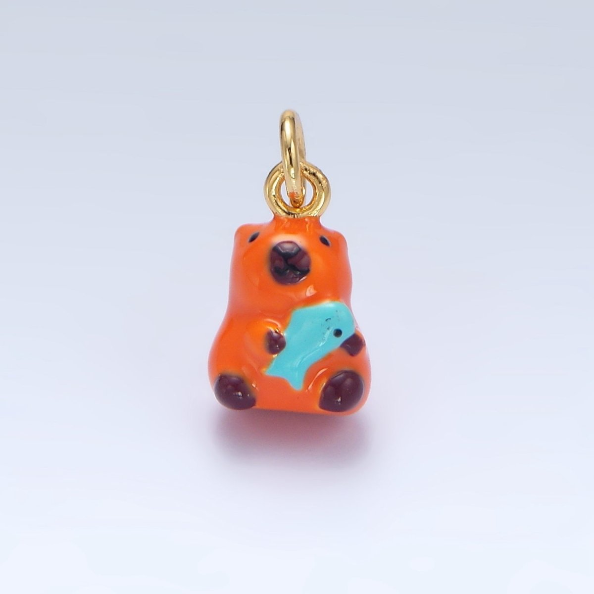 24K Gold plated 10mm Glass Capybara with Fish Animal Charm | X577 - DLUXCA