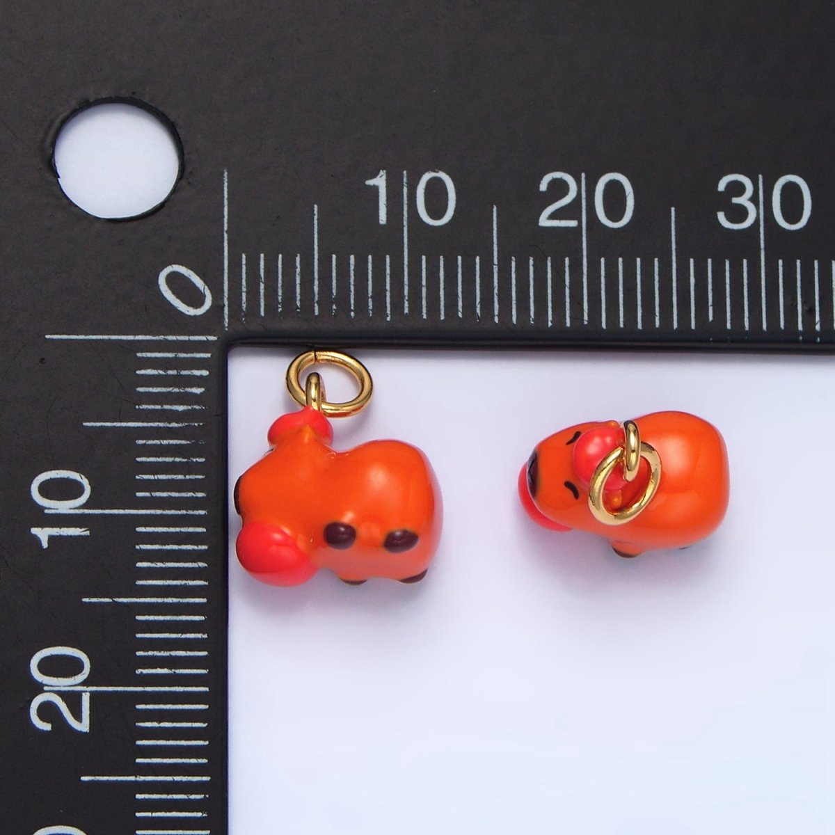 24K Gold plated 10mm Glass Capybara with Tomato Fruit Charm | X579 - DLUXCA