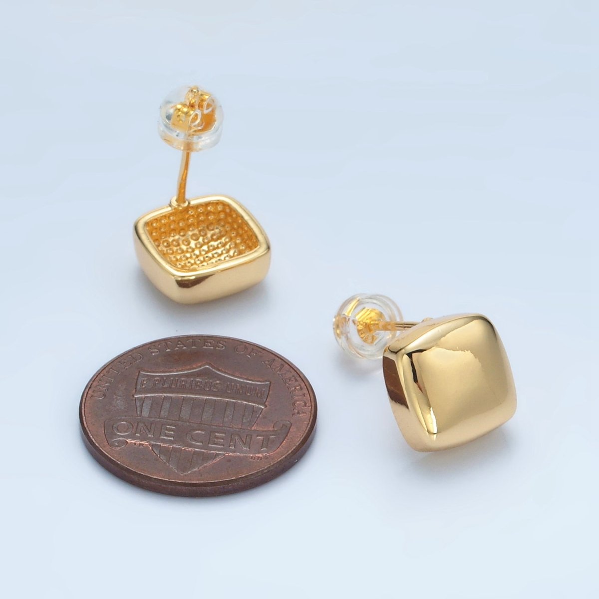 24K Gold plated 10mm Square Dome Mini Stud Earrings | AD630 - DLUXCA